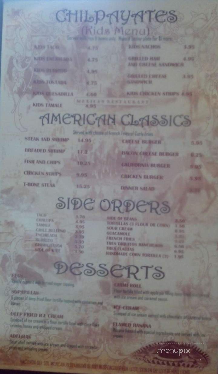 Hacienda Del Sol - Pasco, WA menu_pic