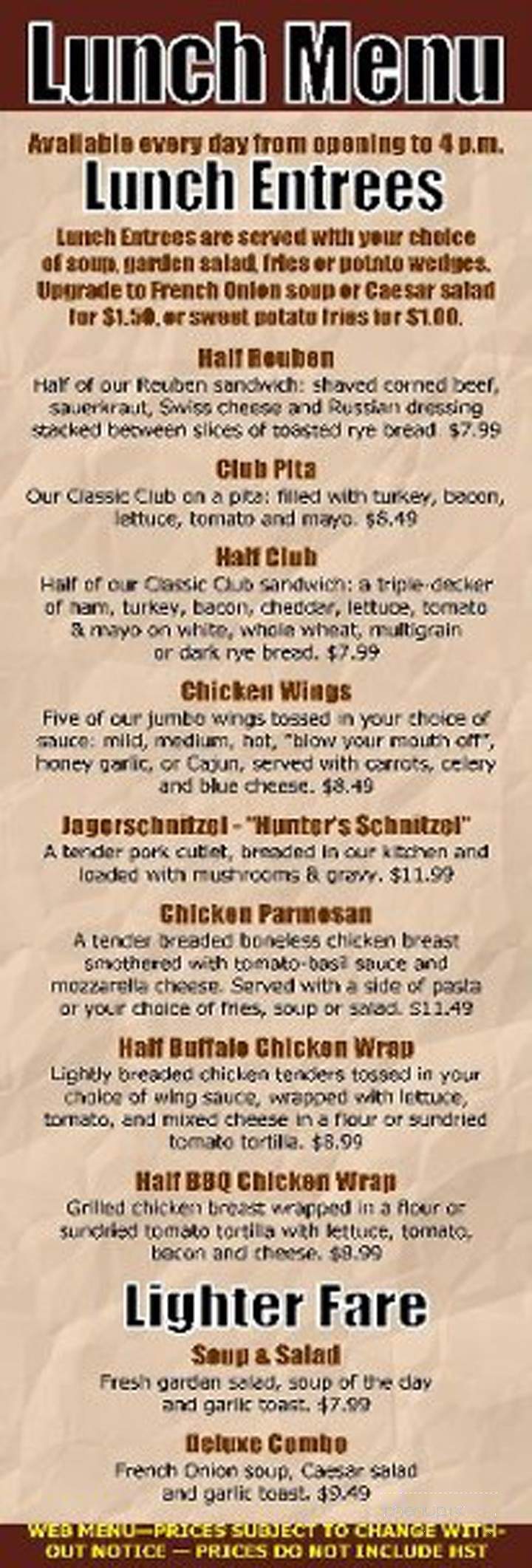 Howl At The Moon - Kitchener, ON menu_pic