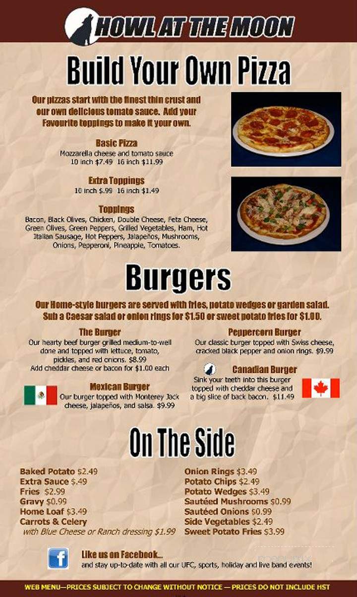 Howl At The Moon - Kitchener, ON menu_pic
