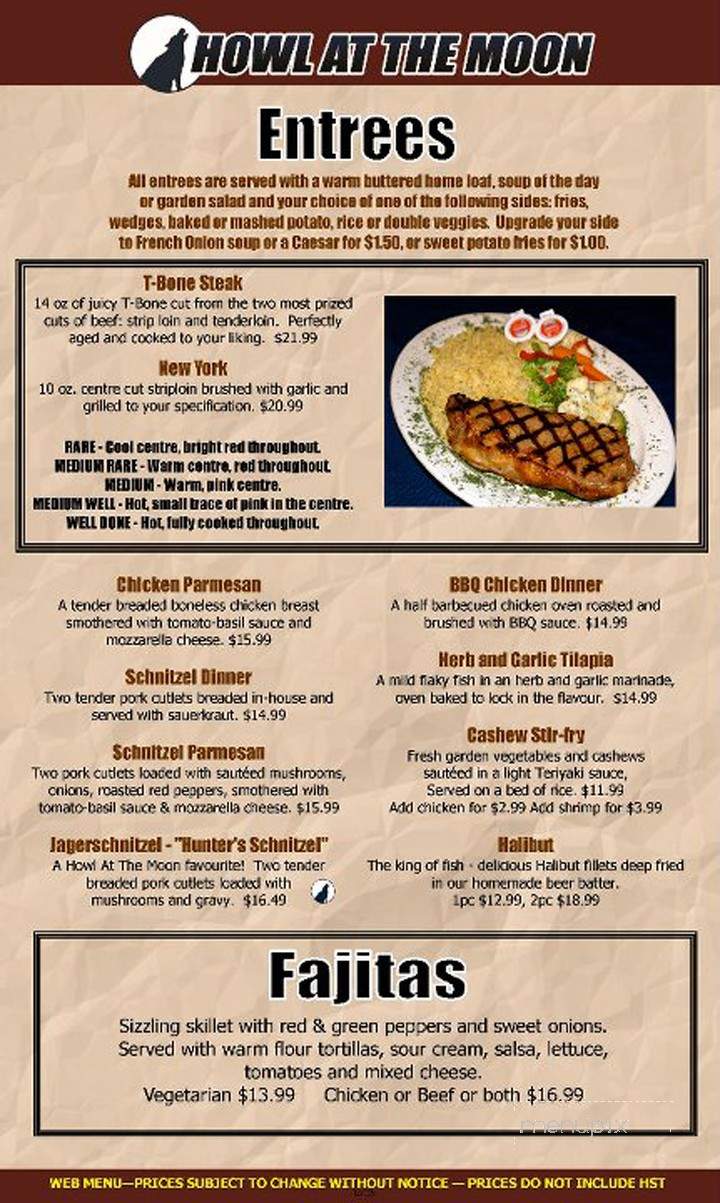Howl At The Moon - Kitchener, ON menu_pic