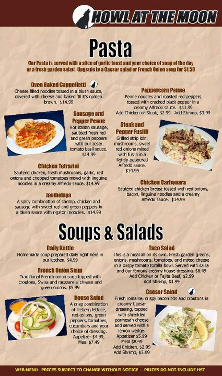 Howl At The Moon - Kitchener, ON menu_pic