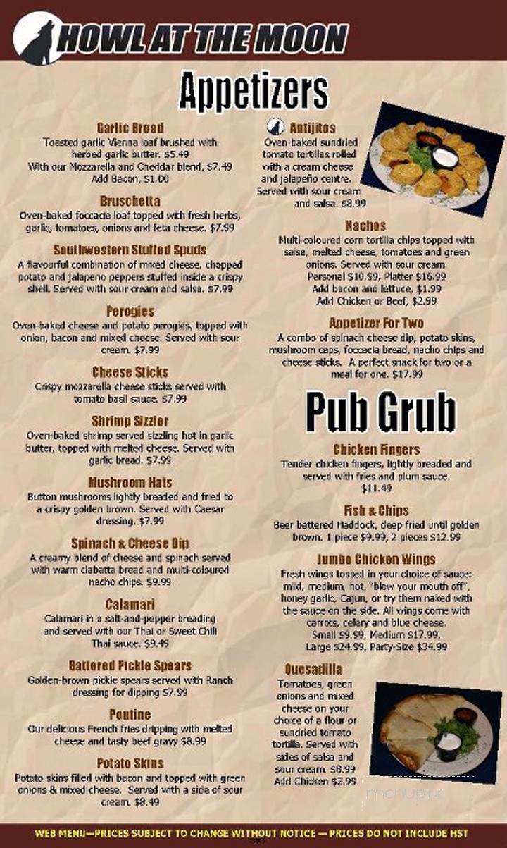 Howl At The Moon - Kitchener, ON menu_pic