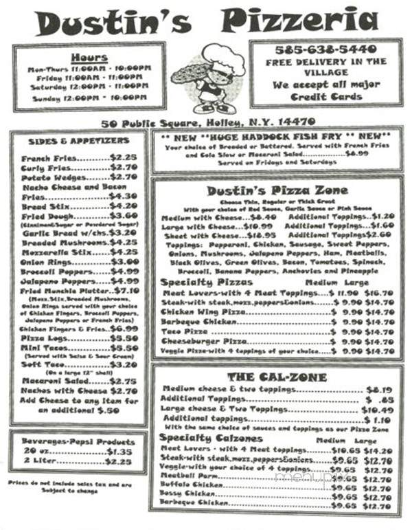 Dustin's Pizzeria - Holley, NY menu_pic