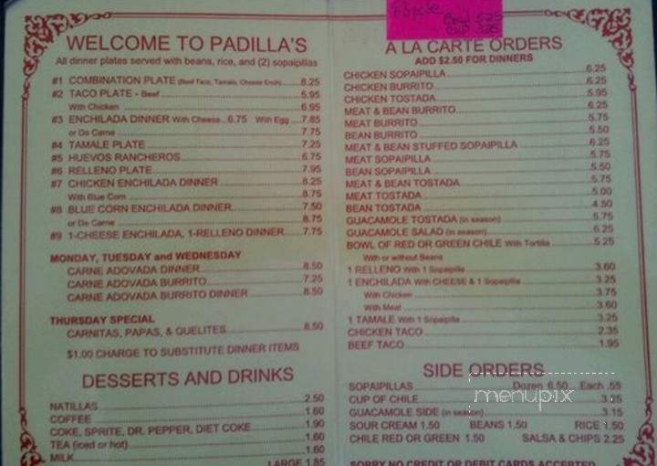 Padilla's Mexican Kitchen - Albuquerque, NM menu_pic
