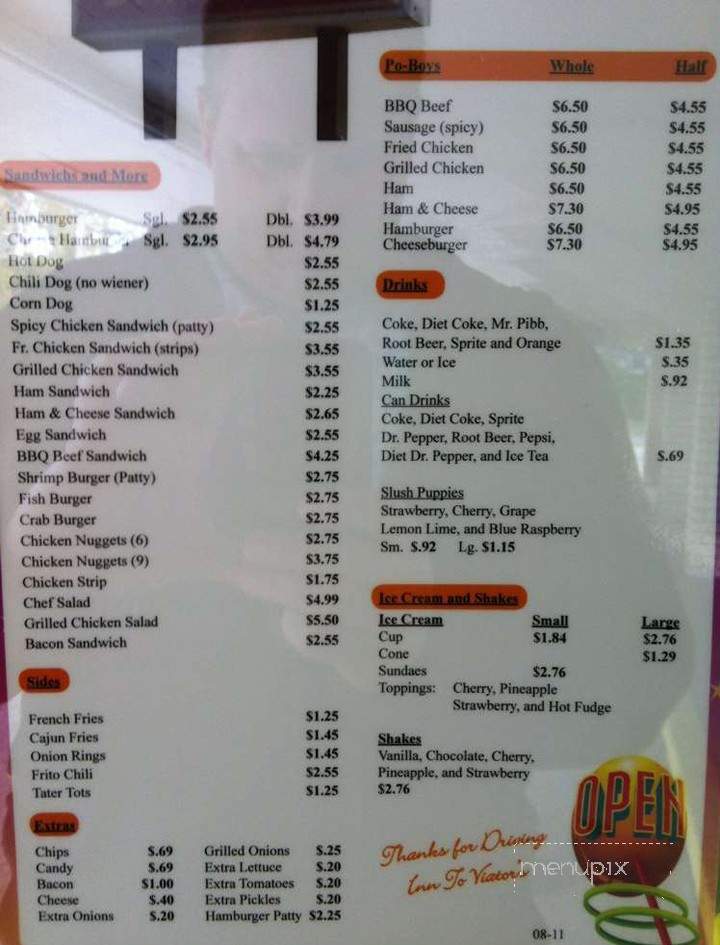 Viator's Drive Inn - New Iberia, LA menu_pic