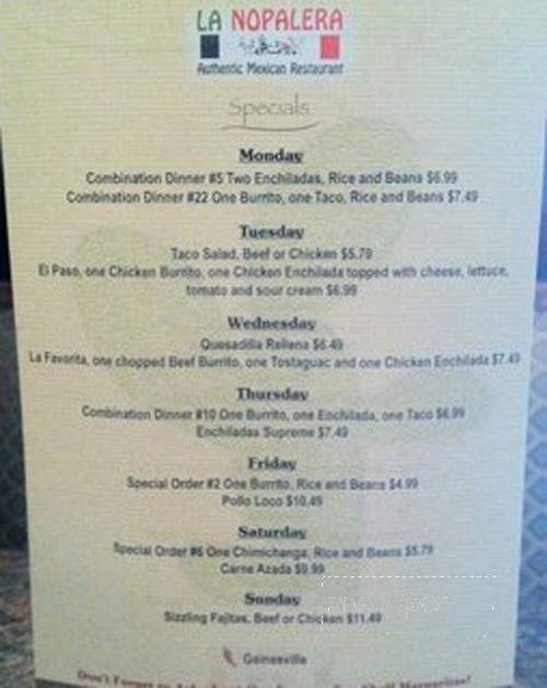 La Nopalera - Gainesville, FL menu_pic