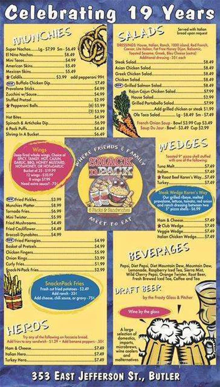 Snack N Pack - Butler, PA menu_pic