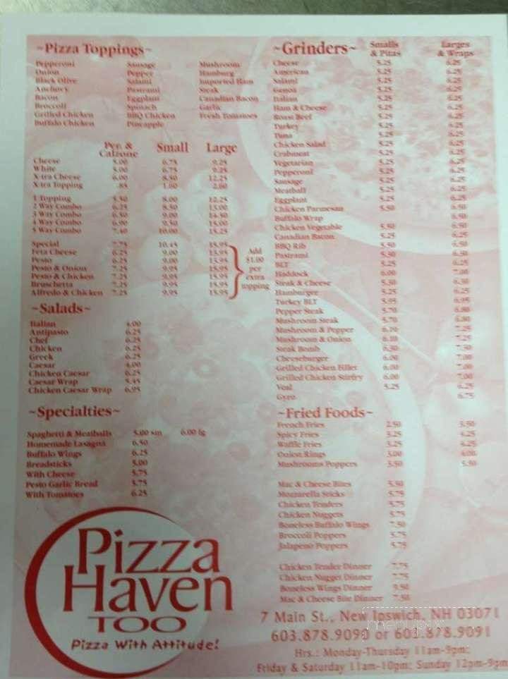 Pizza Haven Too - New Ipswich, NH menu_pic