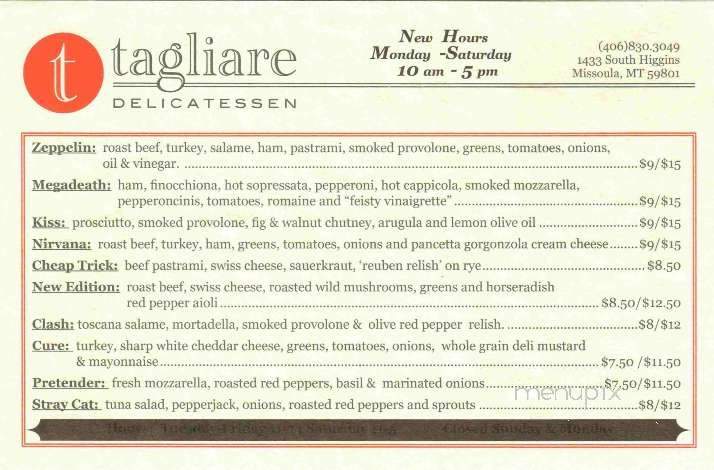Tagliare Delicatessen - Missoula, MT menu_pic
