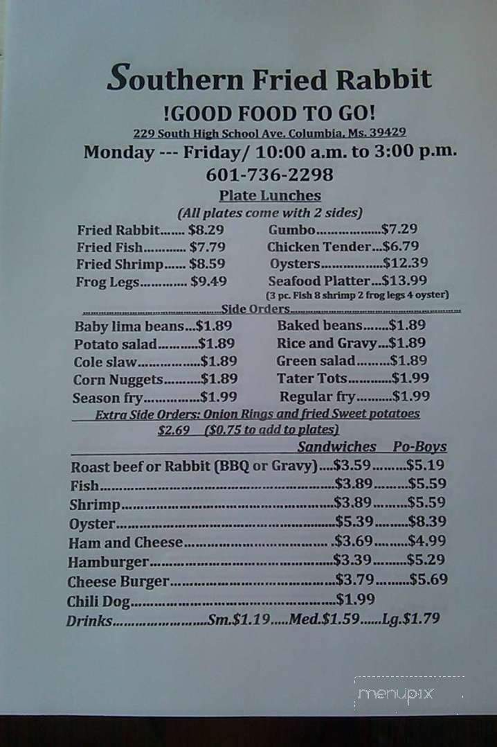Southern Fried Rabbit - Columbia, MS menu_pic