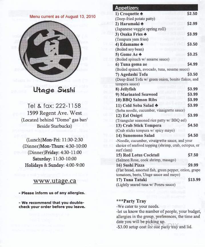 Utage Sushi - Winnipeg, MB menu_pic