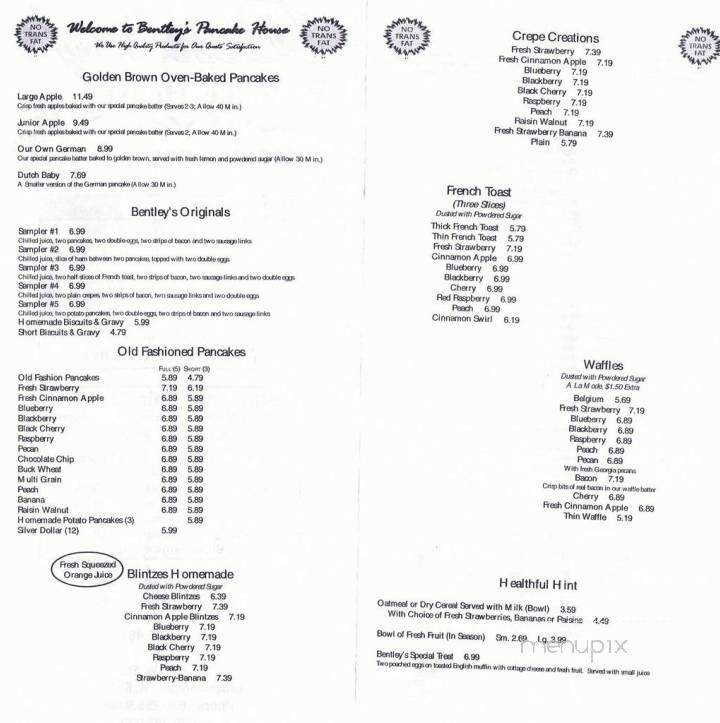 Bentley's Pancake House - Wood Dale, IL menu_pic