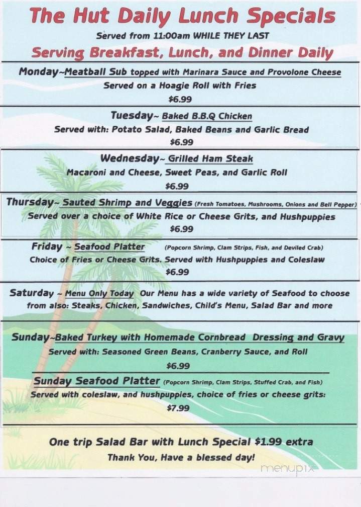 The Hut Restaurant - Eastpoint, FL menu_pic