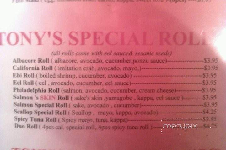 Tony's Sushi - San Diego, CA menu_pic