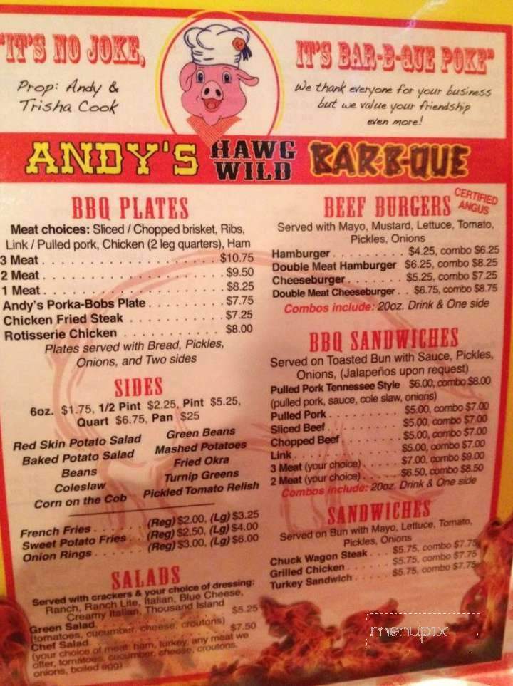 Andy's Hawg Wild Bar-B-Que - Pasadena, TX menu_pic