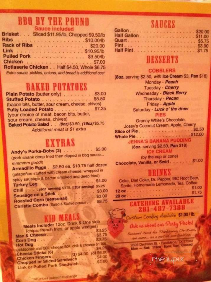 Andy's Hawg Wild Bar-B-Que - Pasadena, TX menu_pic