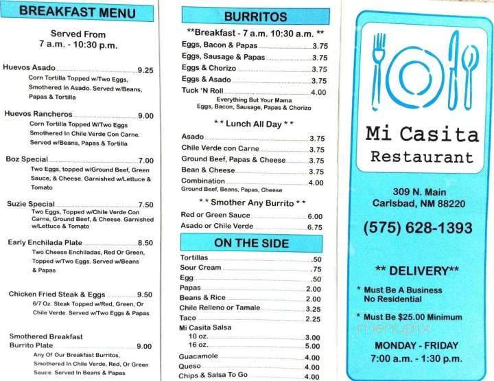 Mi Casita - Carlsbad, NM menu_pic