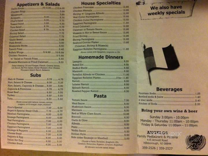 Angelo's II Pizzeria & Restaurant - Hillsborough, NJ menu_pic