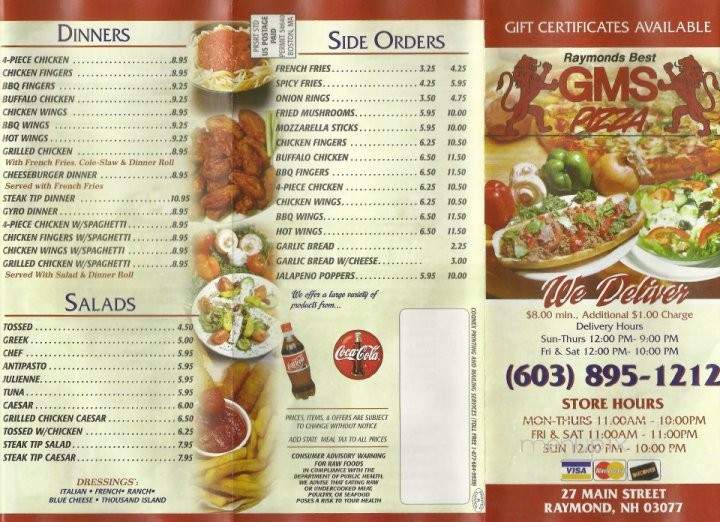GMS Pizza - Raymond, NH menu_pic
