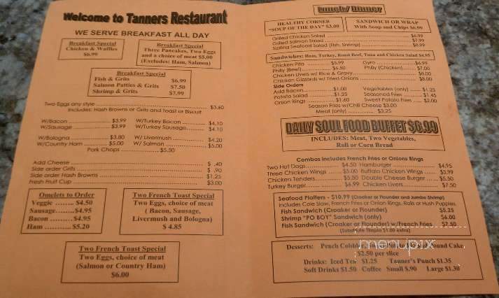 Tanners Snack Bar - Charlotte, NC menu_pic