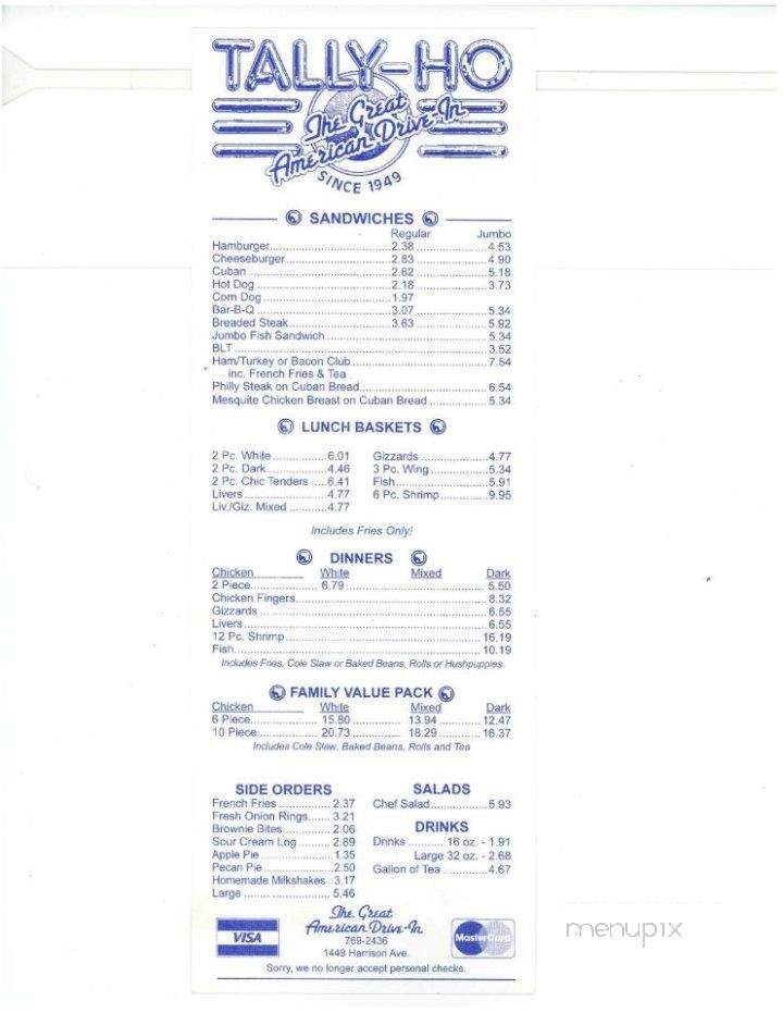 Tally-Ho Drive In - Panama City, FL menu_pic