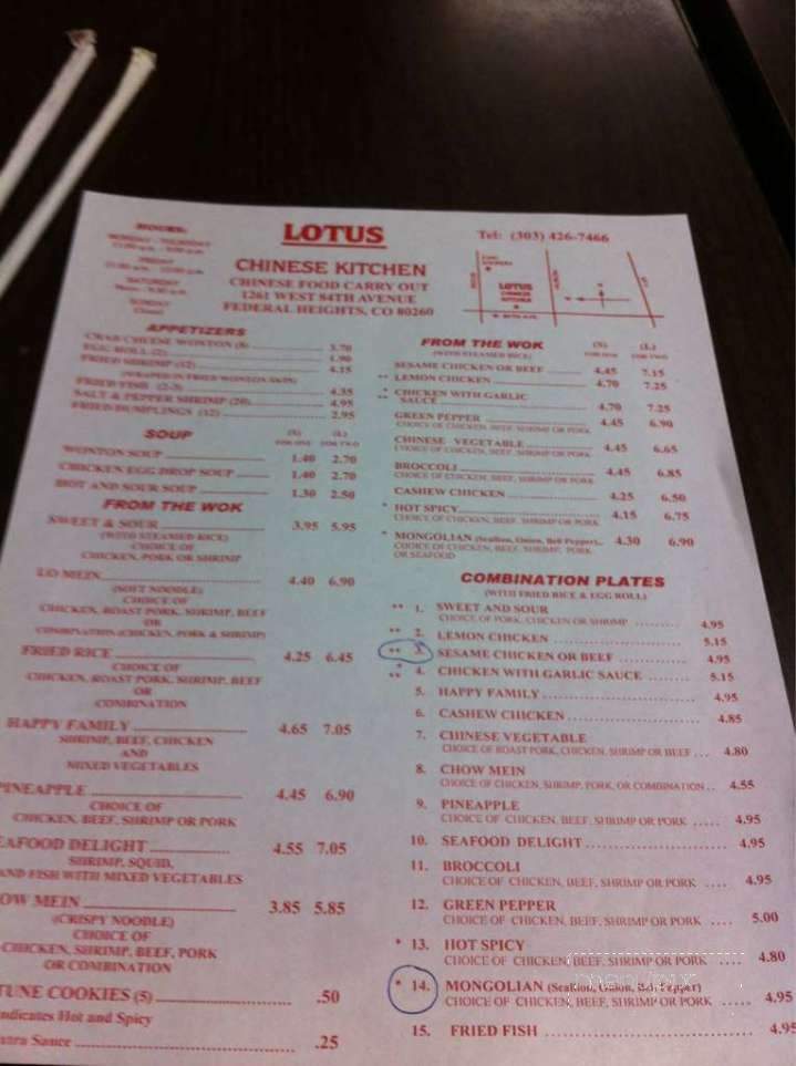 Lotus Chinese Restaurant - Denver, CO menu_pic