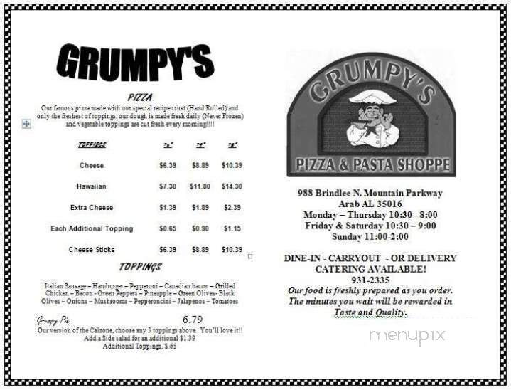 Grumpy's Pizza & Pasta Shop - Arab, AL menu_pic