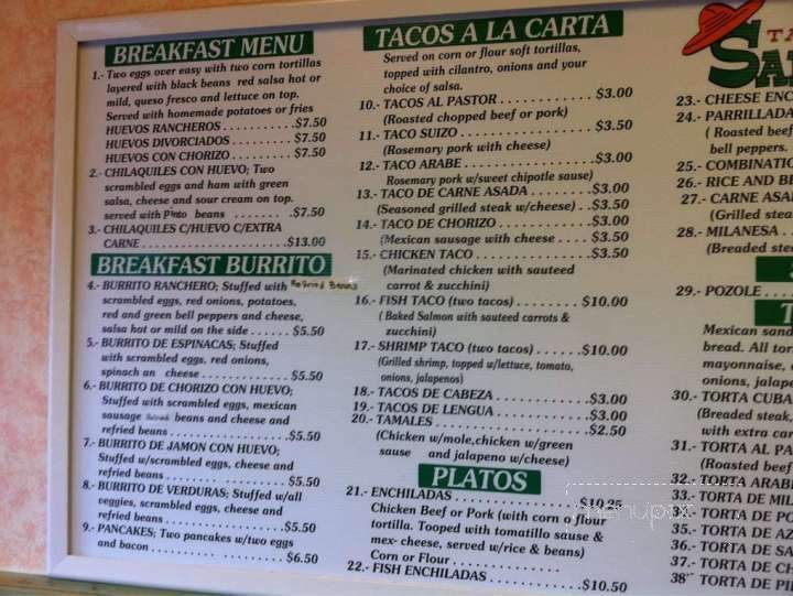 Taqueria Sanchez - Jackson, WY menu_pic