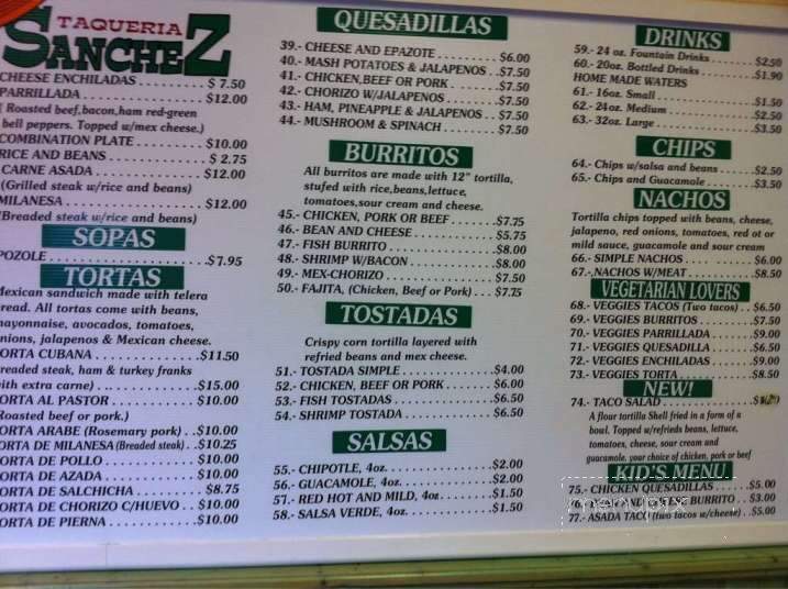 Taqueria Sanchez - Jackson, WY menu_pic