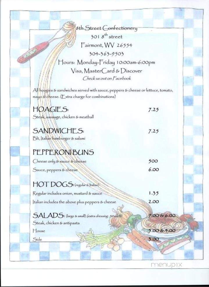 Eighth Street Confectionery - Fairmont, WV menu_pic