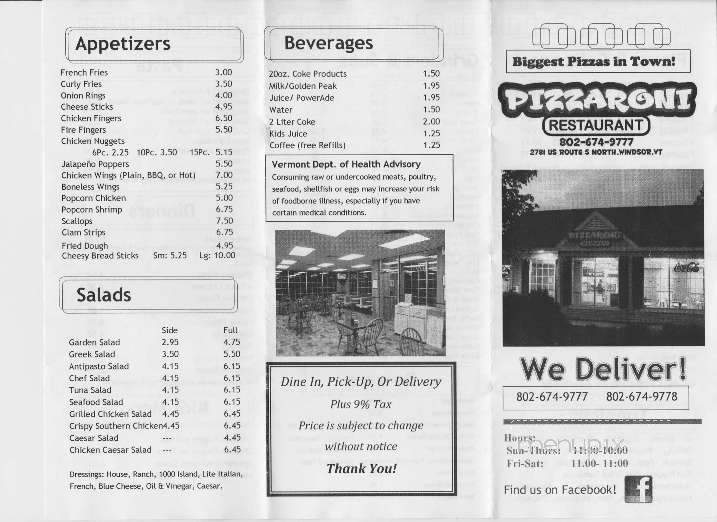 Pizzaroni - Windsor, VT menu_pic