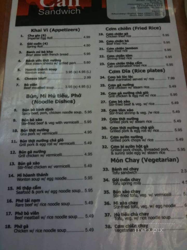 Cali Sandwich & Fast Food - Houston, TX menu_pic