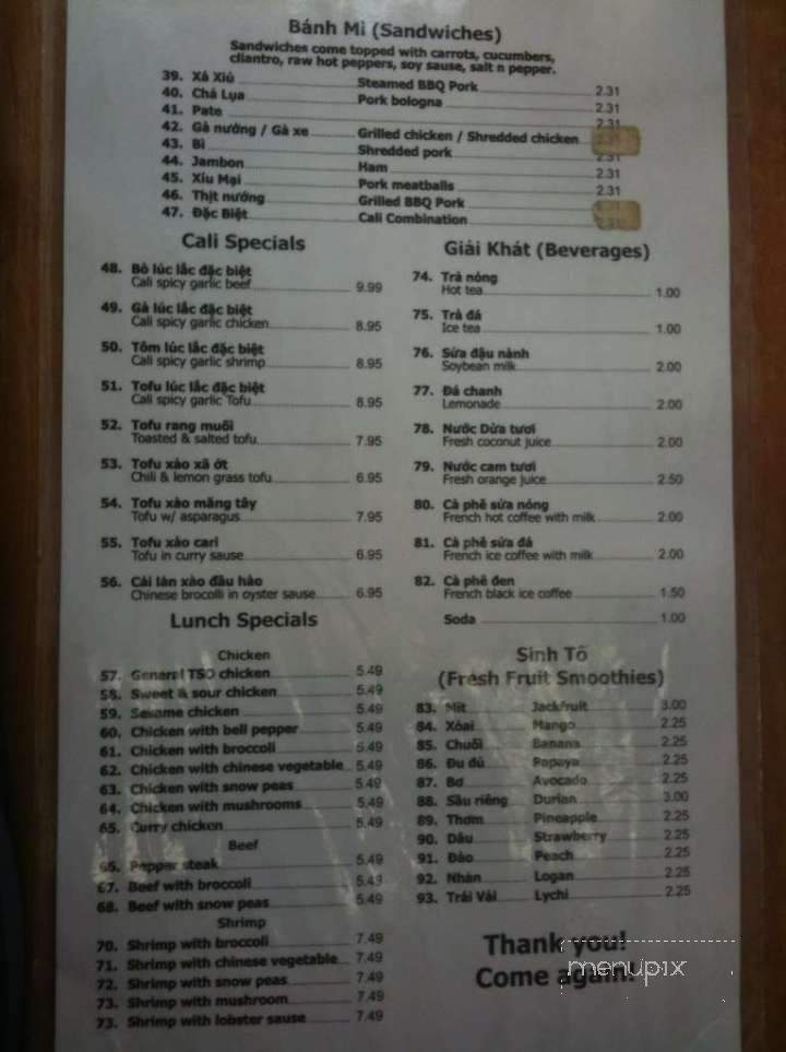 Cali Sandwich & Fast Food - Houston, TX menu_pic