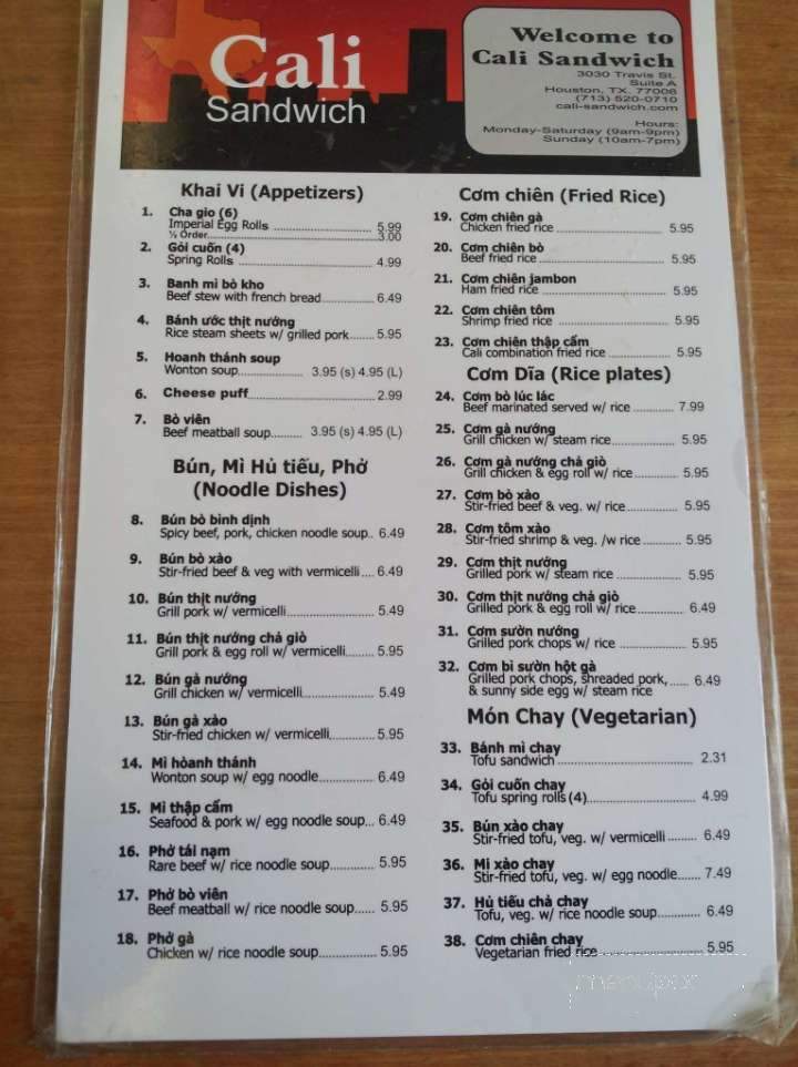 Cali Sandwich & Fast Food - Houston, TX menu_pic