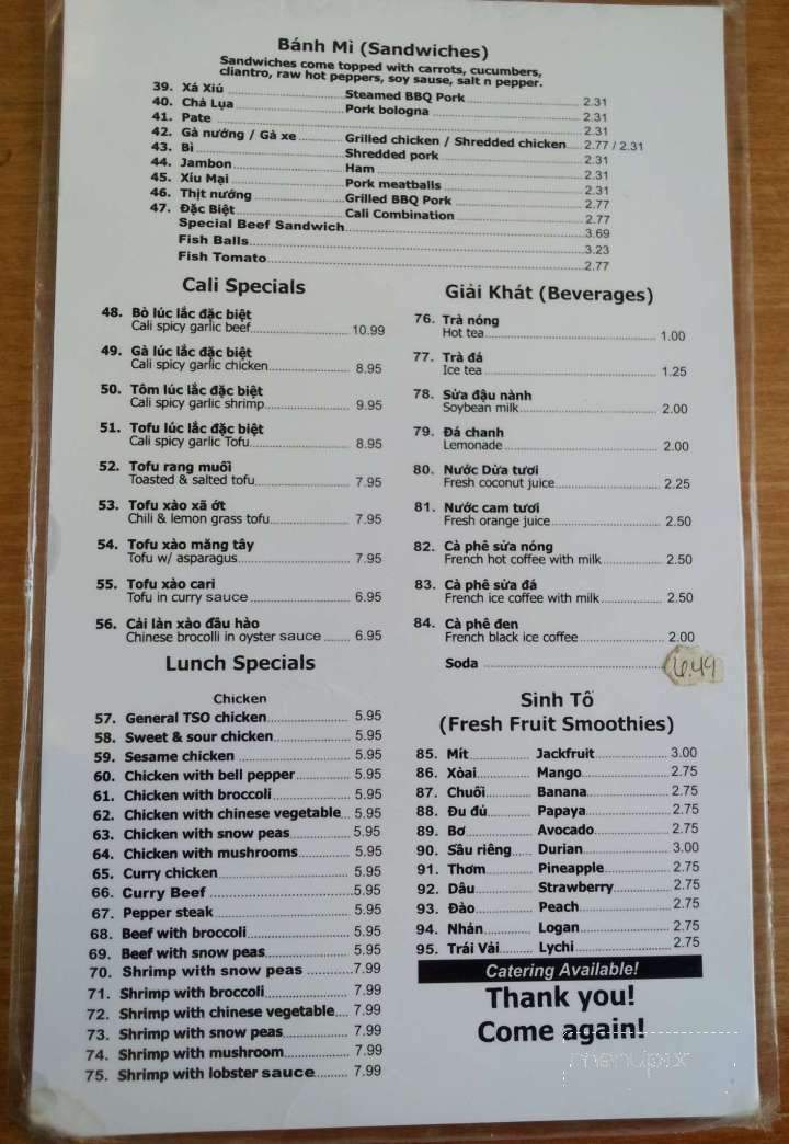 Cali Sandwich & Fast Food - Houston, TX menu_pic