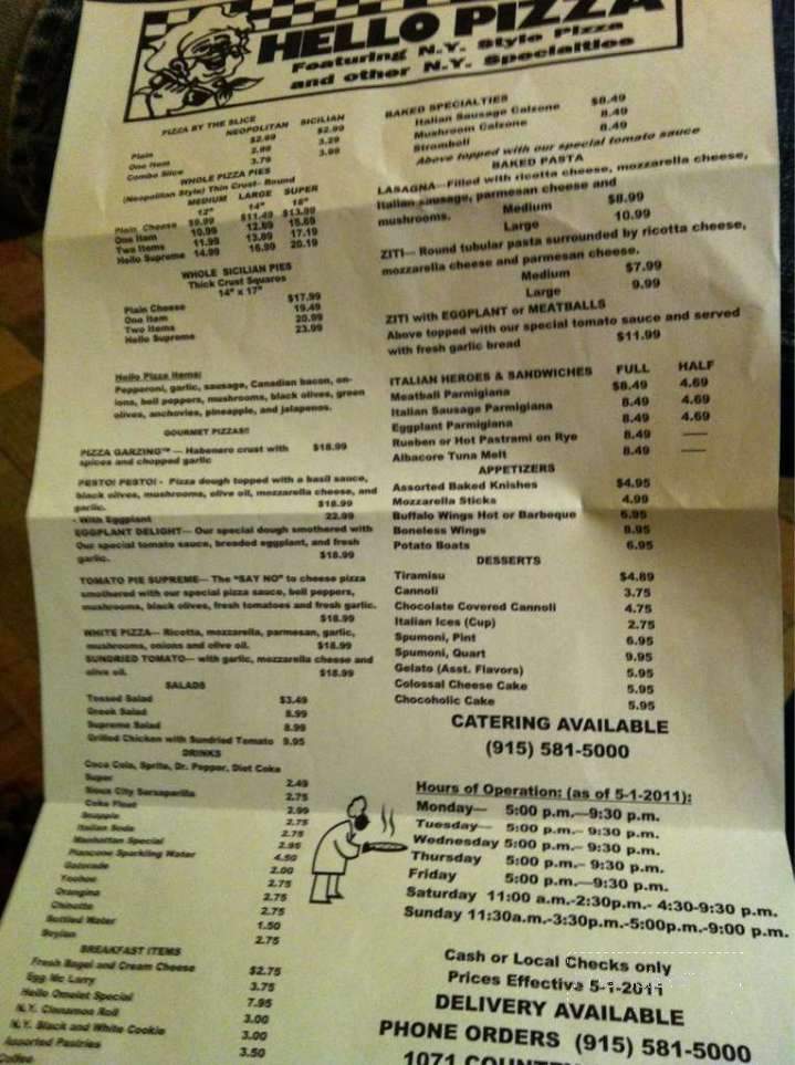 Hello Pizza - El Paso, TX menu_pic