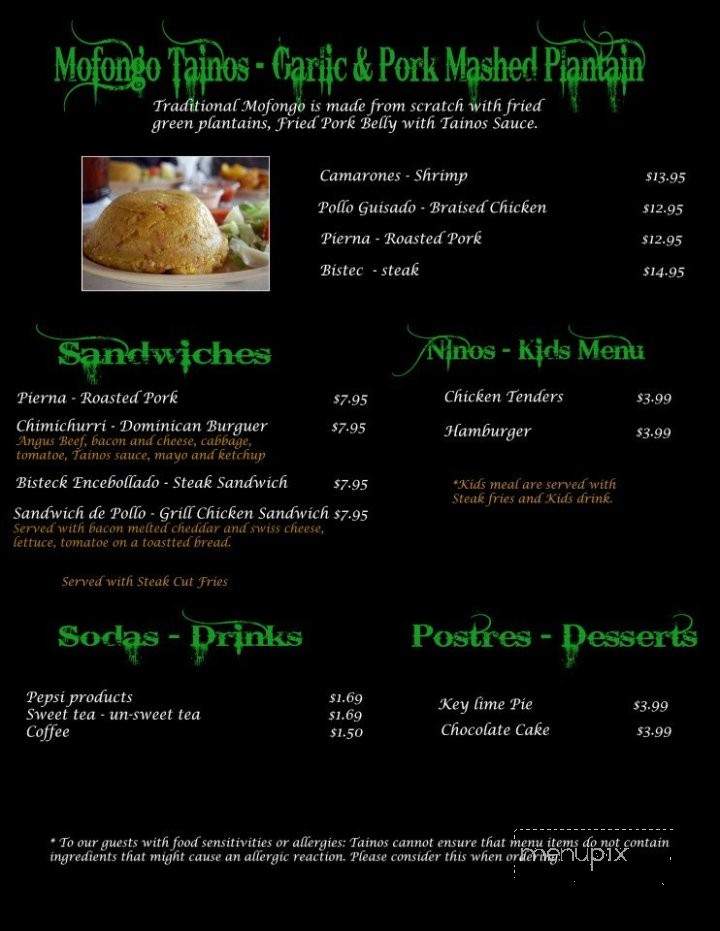 Tainos - Columbia, SC menu_pic
