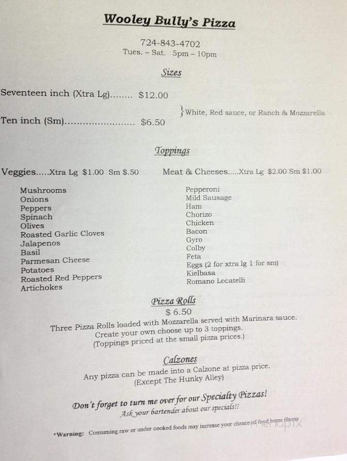 Wooley Bully's - New Brighton, PA menu_pic