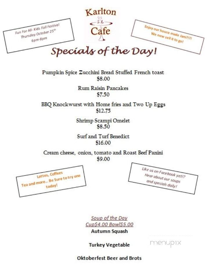 Karlton Cafe - Quakertown, PA menu_pic