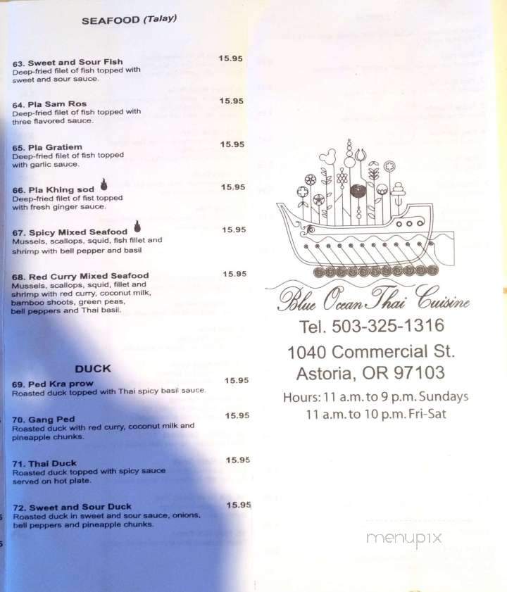 Blue Ocean Thai Cuisine - Astoria, OR menu_pic