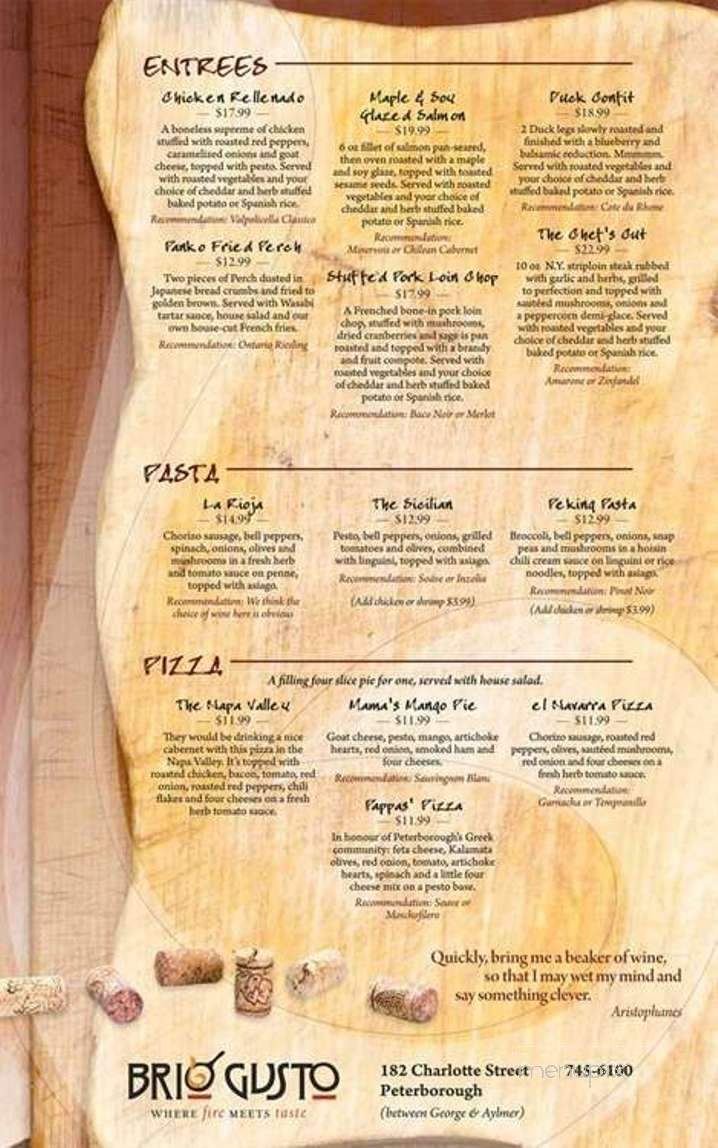 Brio Gusto - Peterborough, ON menu_pic