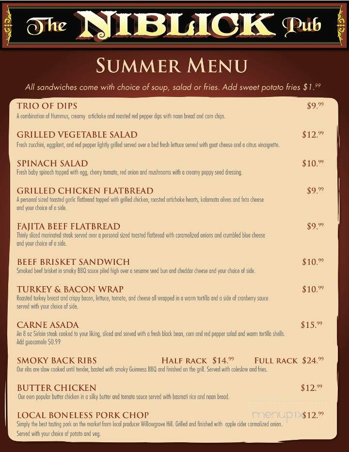 The Niblick Pub - Oakville, ON menu_pic