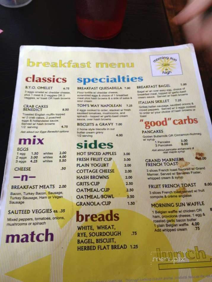 Morning Sun Cafe and Bakery - Oxford, OH menu_pic
