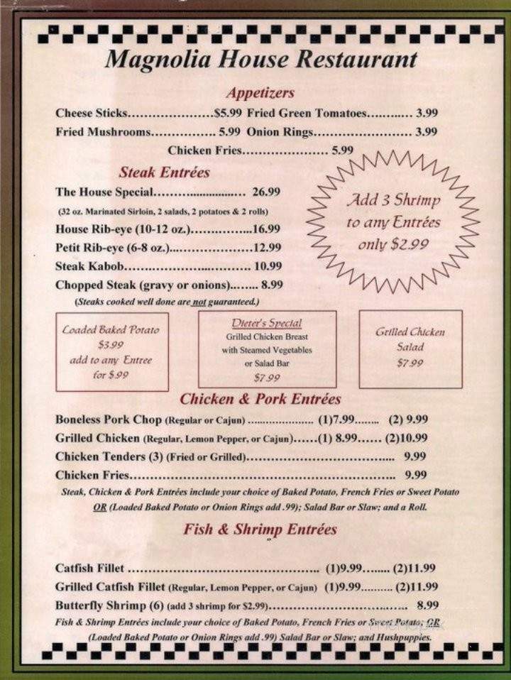 Magnolia House Restaurant - Guntown, MS menu_pic