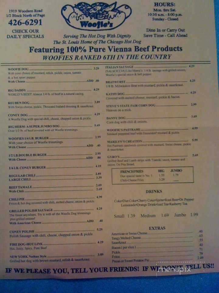 Woofies Hot Dogs - Overland, MO menu_pic