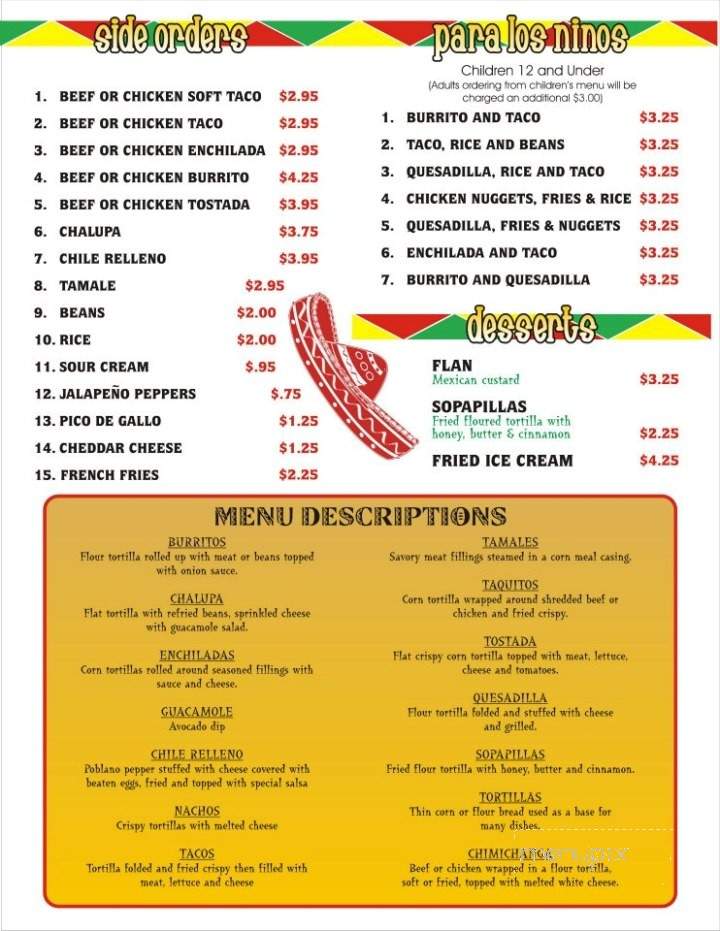 El Canelo - Oakland, MD menu_pic
