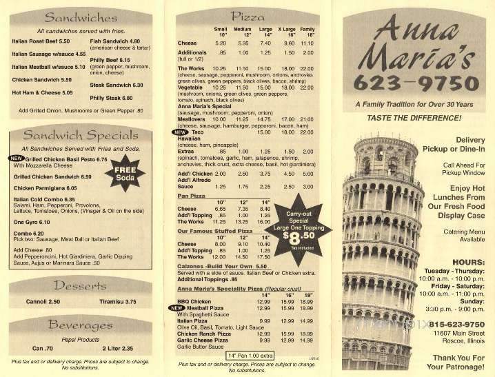 Anna Maria's Restaurant - Roscoe, IL menu_pic