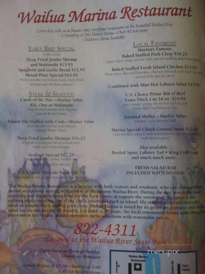 Wailua Marina Restaurant - Kapaa, HI menu_pic