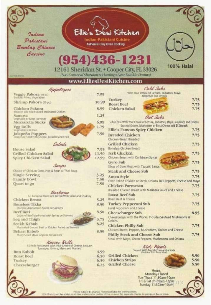 Ellie's Desi Kitchen - Cooper City, FL menu_pic