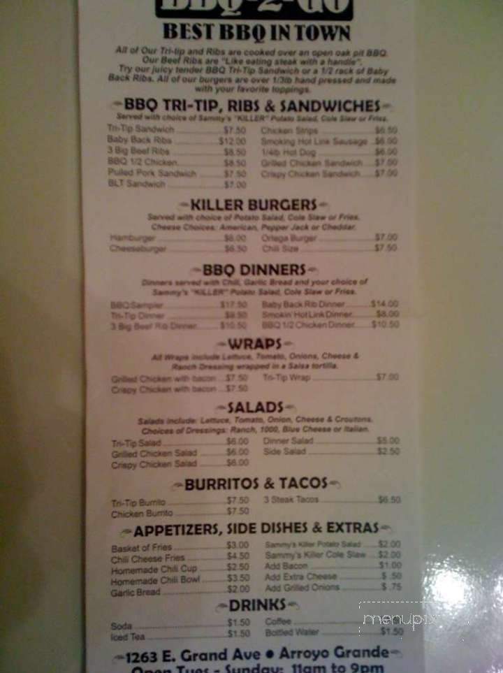 Sammys Killer BBQ 2 Go - Arroyo Grande, CA menu_pic